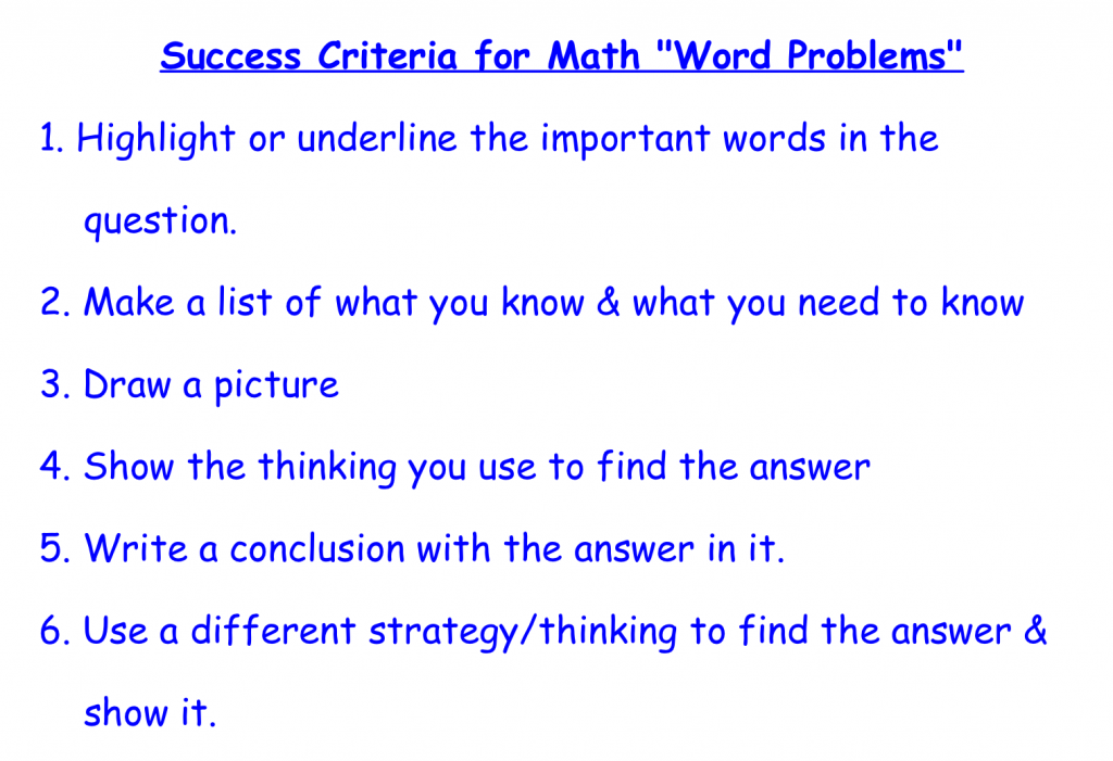 Jan21 2015 Gr5 Success Criteria - Word Problems