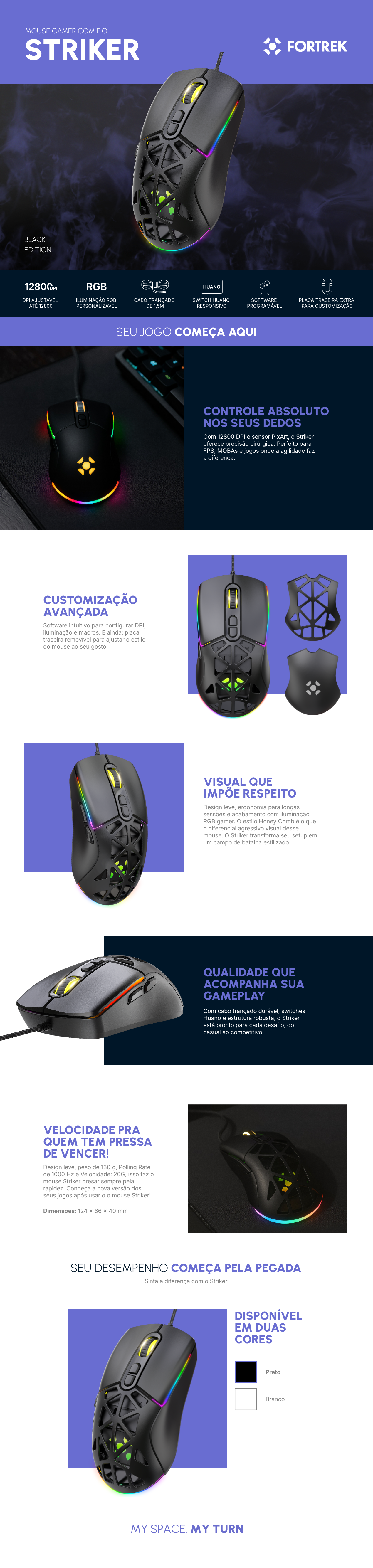 Mouse Gamer Com Fio Fortrek Striker Preto