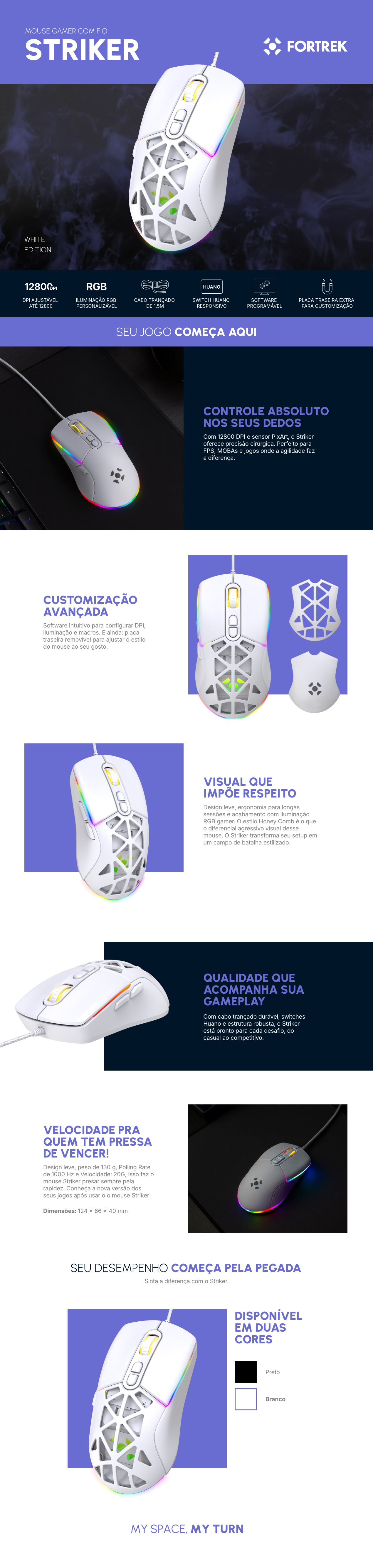 Mouse Gamer Com Fio Fortrek Striker Branco