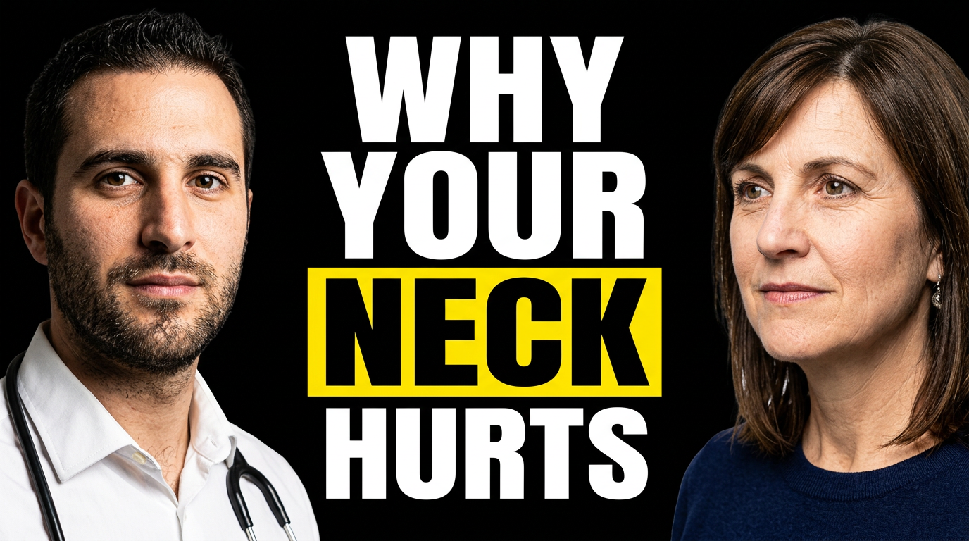Chiropractor and adult patient discussing neck mobility beside a spine model