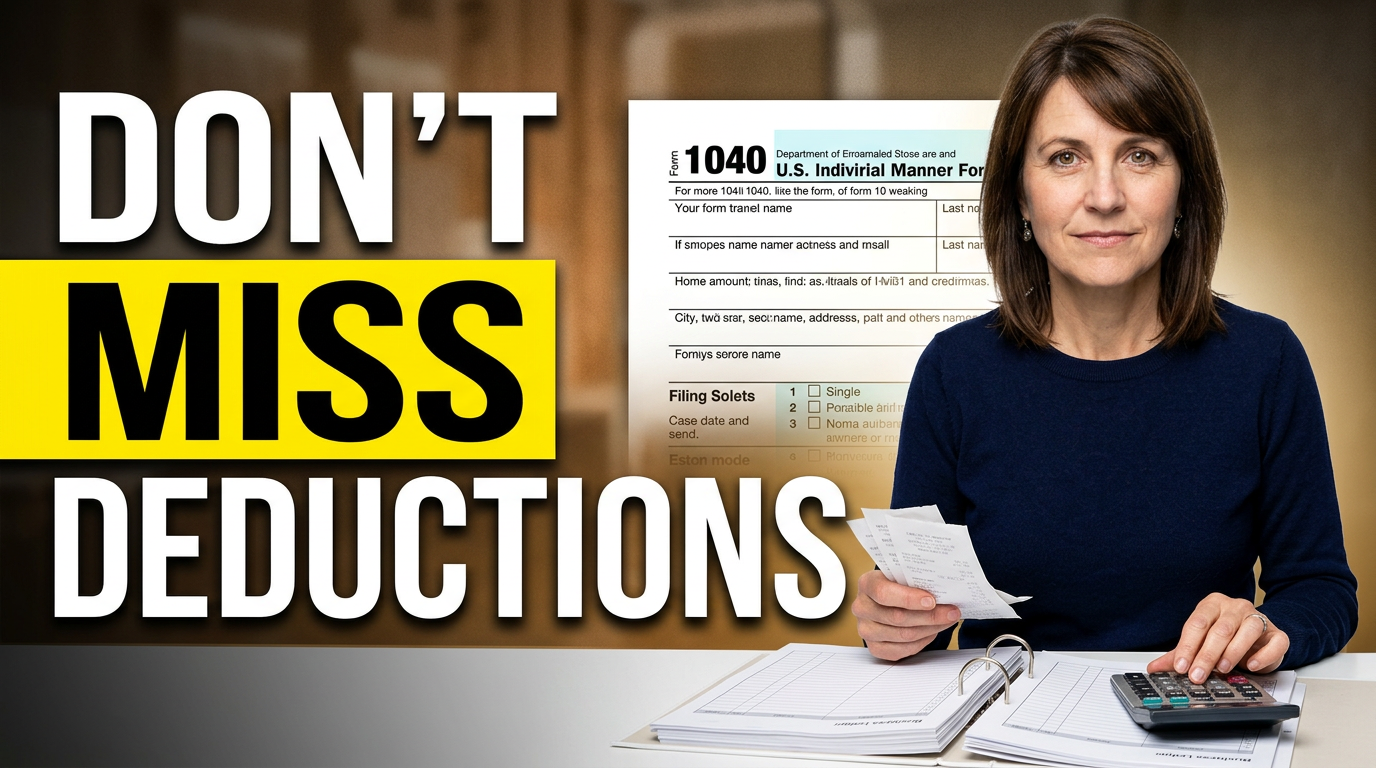 Female accountant reviewing receipts and a calculator at her desk