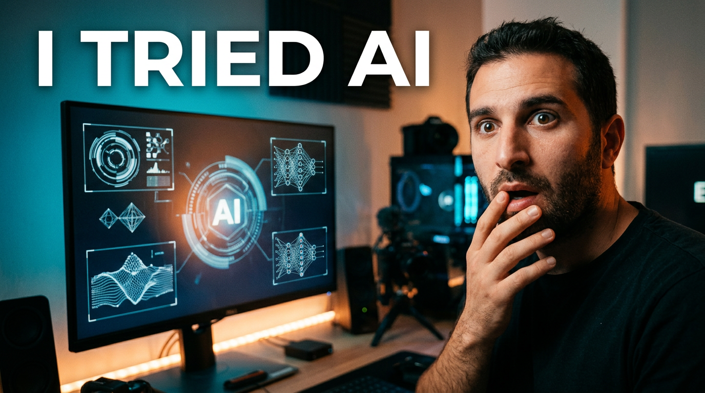 Creator reacting to an AI-powered creative workspace on a large screen