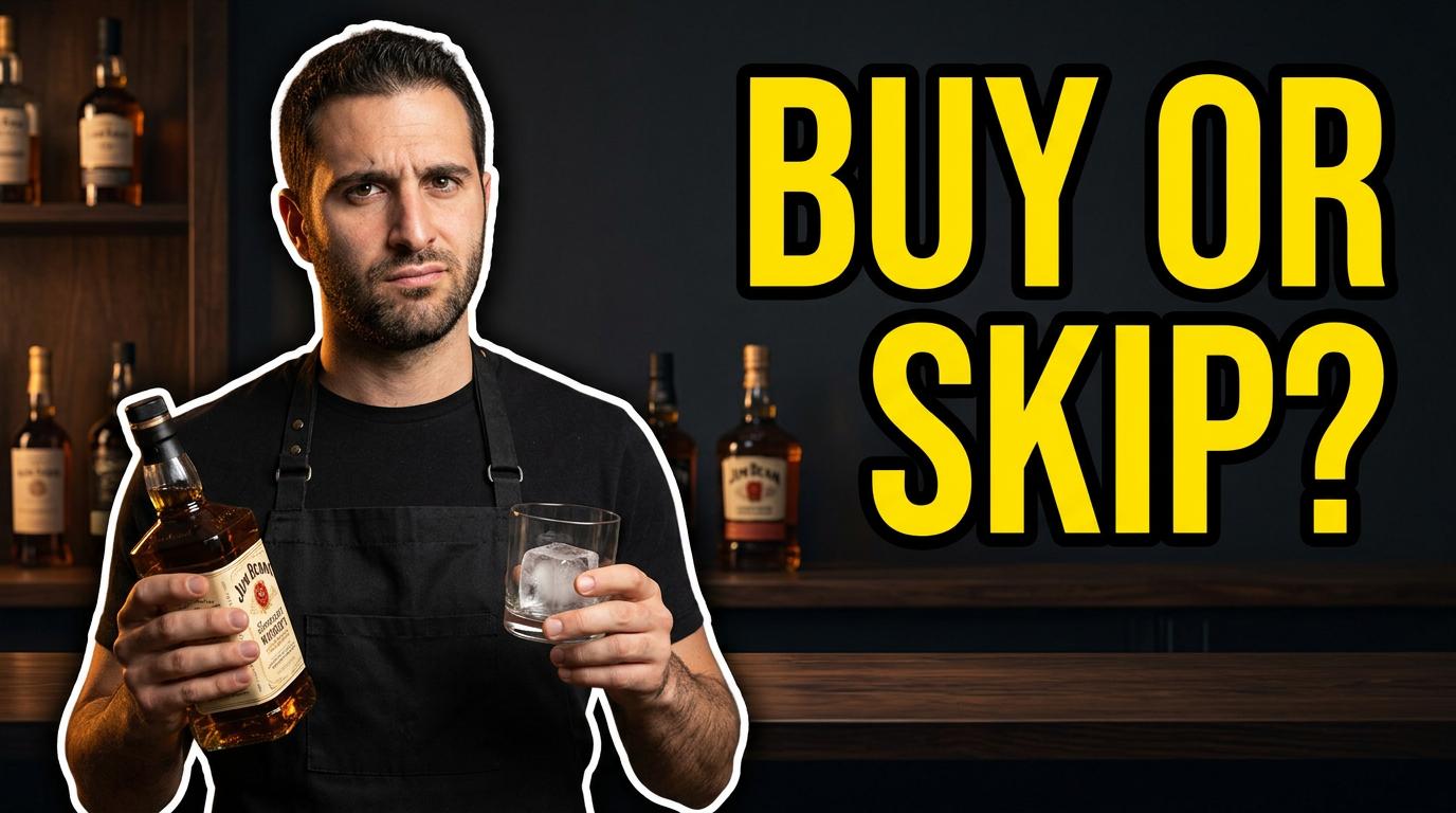 Bartender comparing a whiskey bottle and tasting glass at a back bar