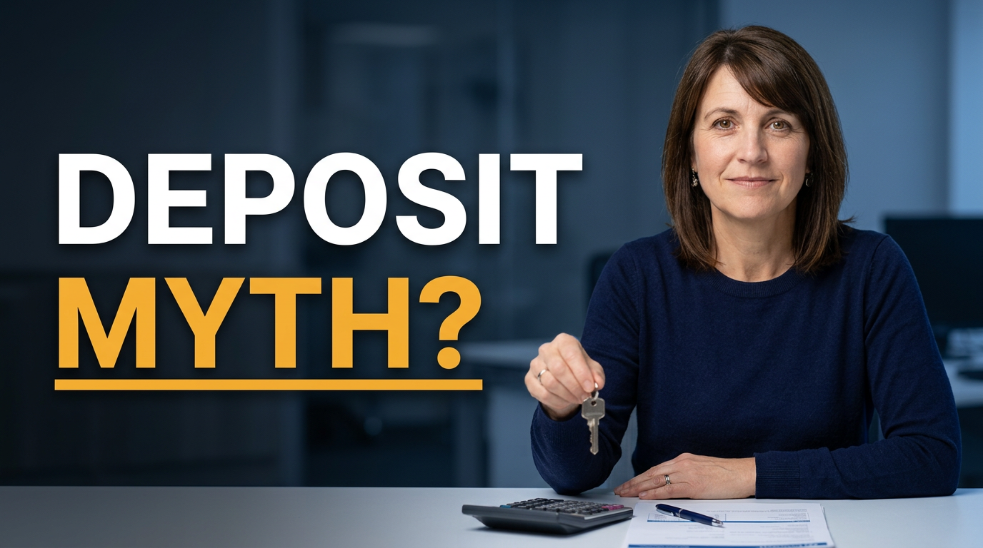 Female mortgage adviser explaining deposits with a house key and calculator