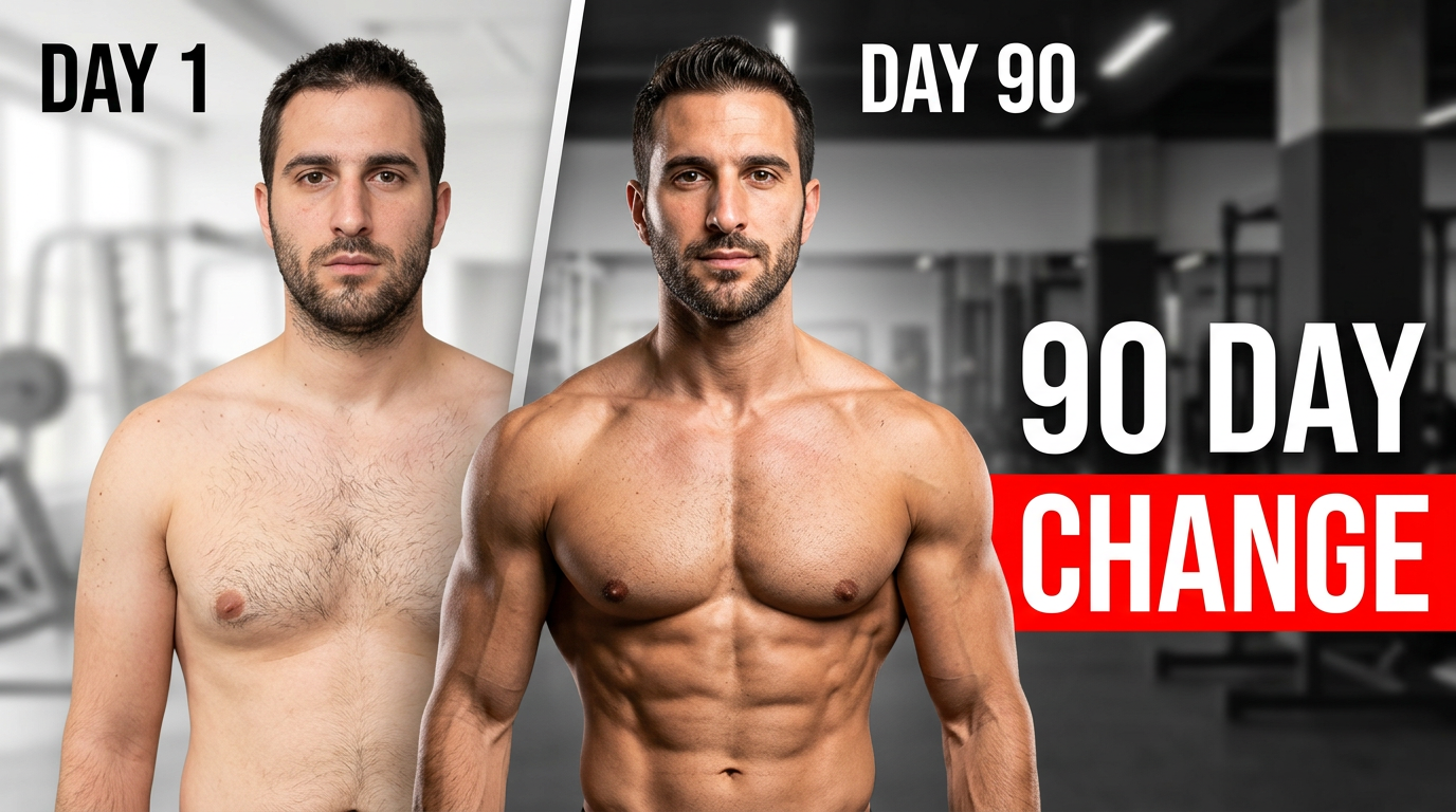 A male creator shown in a side-by-side progress composition with an active lifestyle setting.