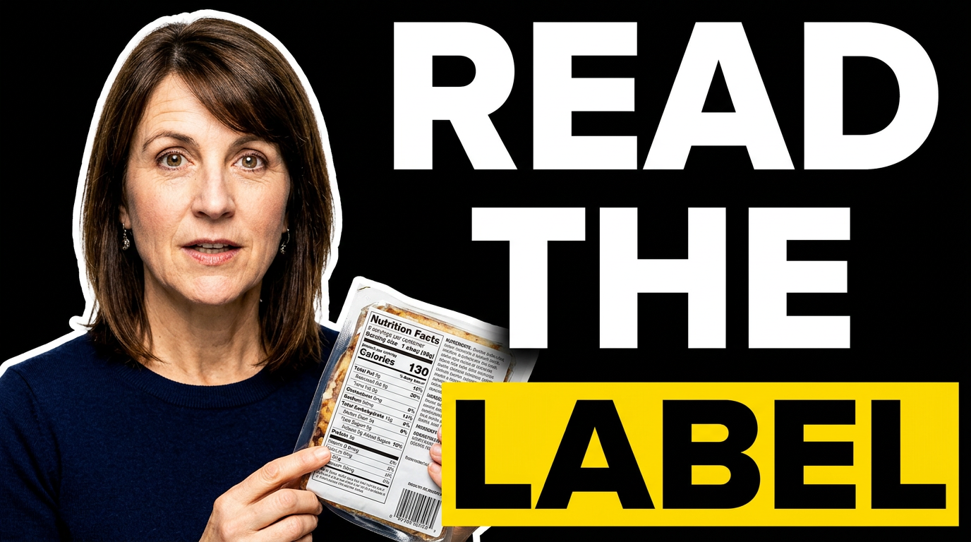 Female registered dietitian examining a packaged food nutrition label