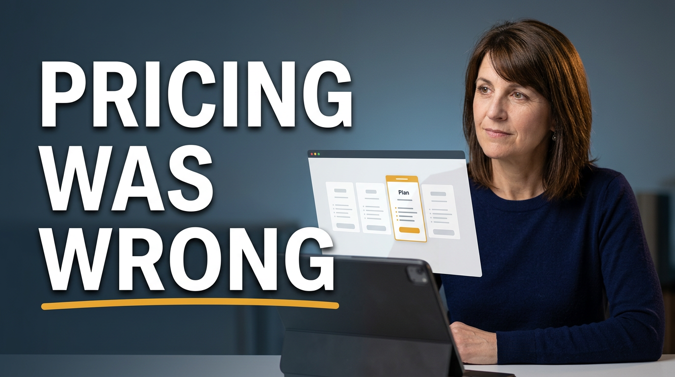 Female founder reviewing a pricing page with a concerned expression