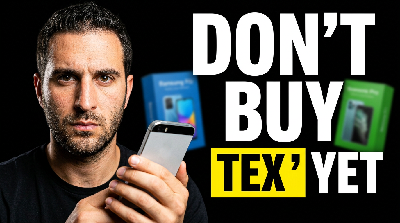 Male reviewer holding one product while two competing devices sit in a dramatic comparison layout.