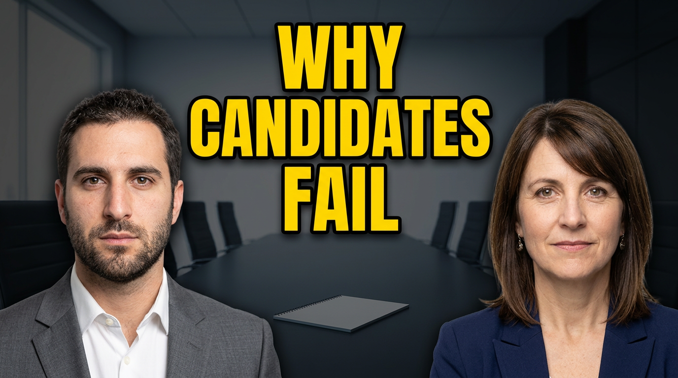 Recruiter reacting beside an interview table scene