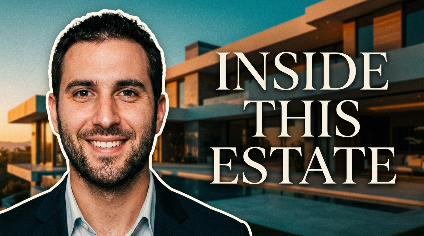 Real estate agent in front of a luxury modern home thumbnail concept