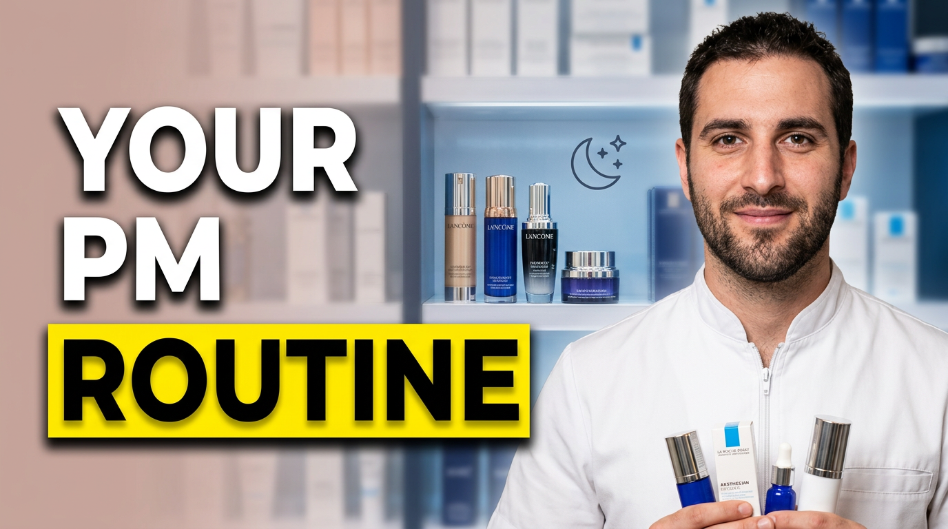 Aesthetic provider presenting curated skincare products against a clean soft-toned background