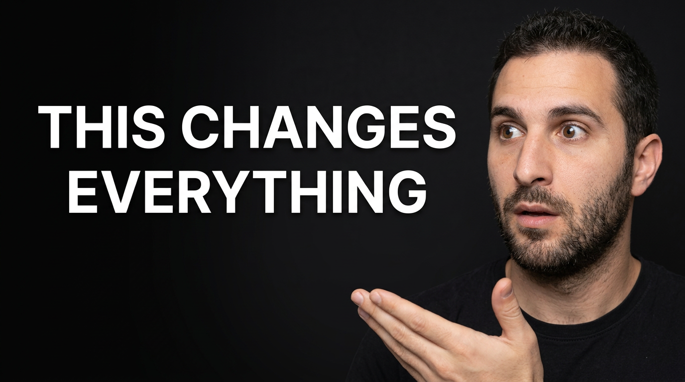 Male creator reacting beside a large laptop interface in a dramatic blue studio thumbnail.