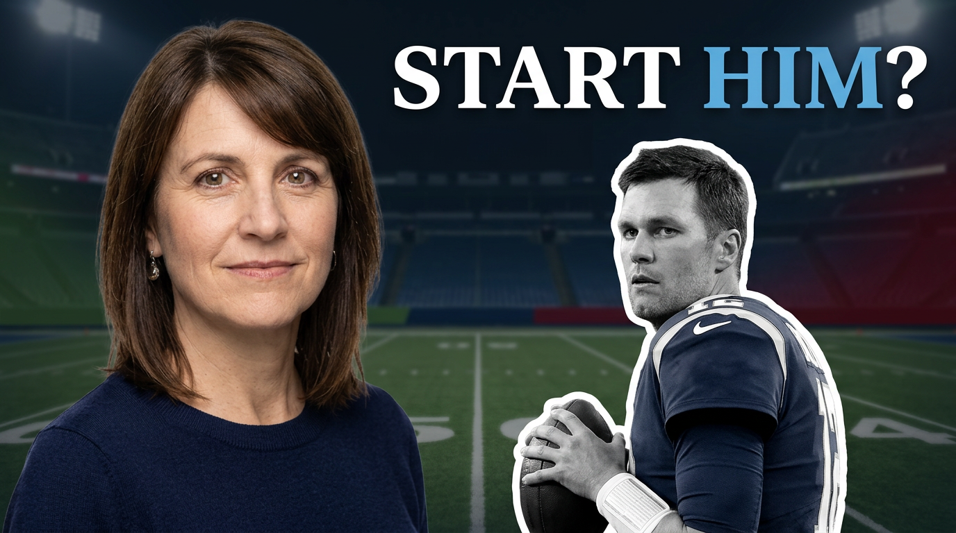 Female fantasy football creator comparing a quarterback matchup in a clean football thumbnail