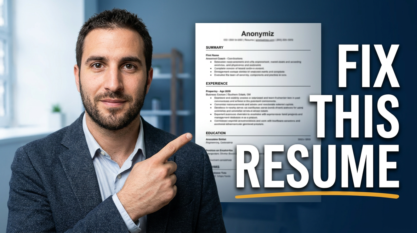 Career coach pointing toward a resume with a highlighted problem area