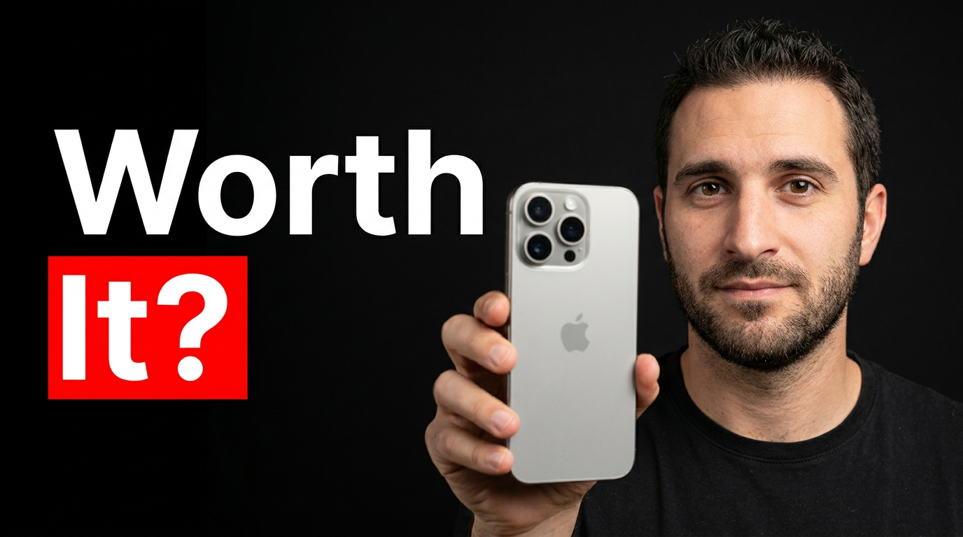 Reviewer holding a featured product against a dramatic clean background