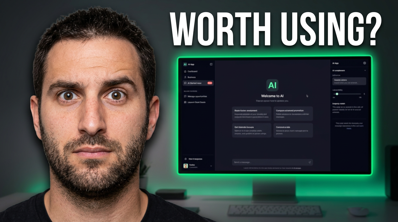 Creator with skeptical expression examining a featured AI app screen