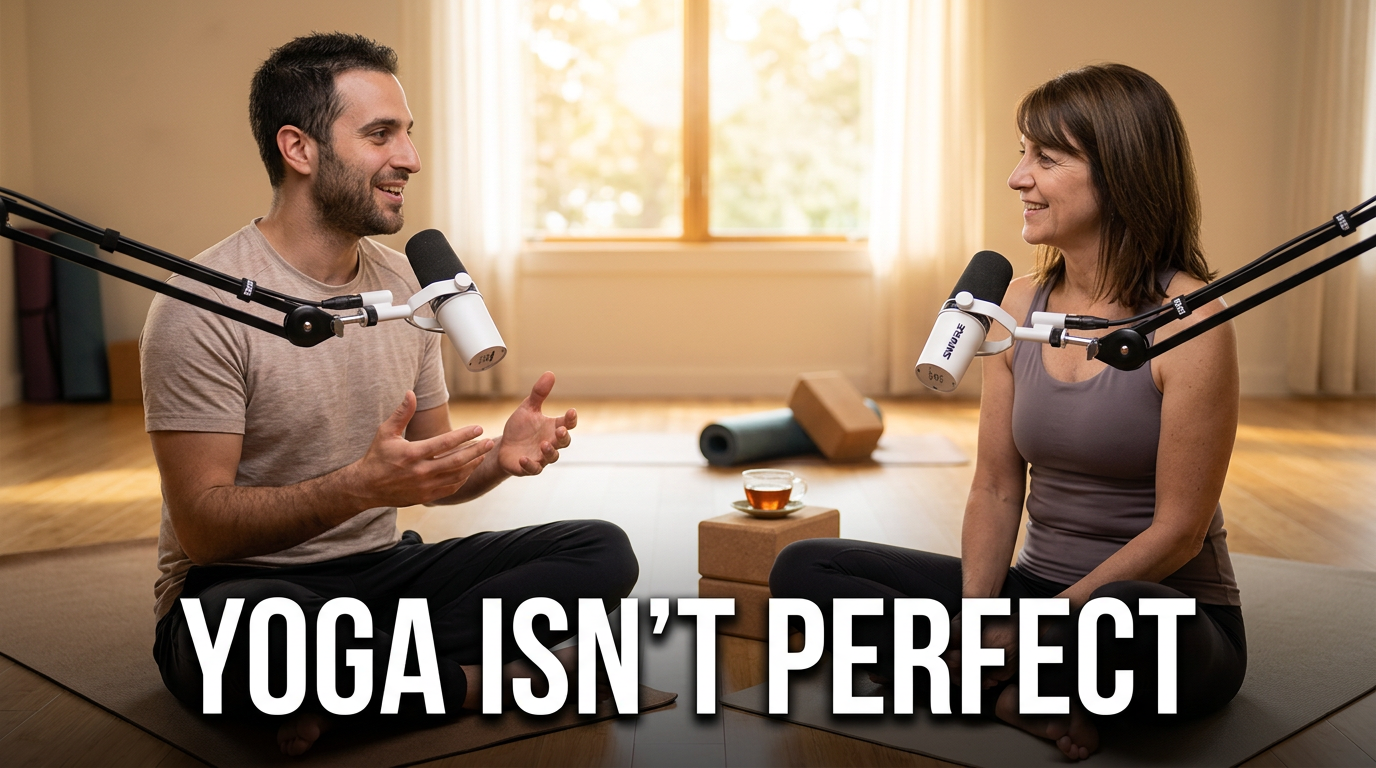 Two yoga teachers in conversation in a calm studio for a yoga discussion thumbnail