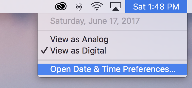 Date and time icon dropdown menu