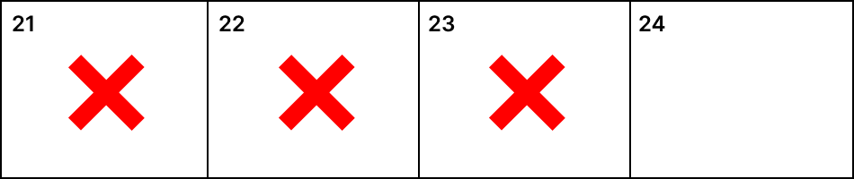 Portion of a calendar with Xs creating a chain