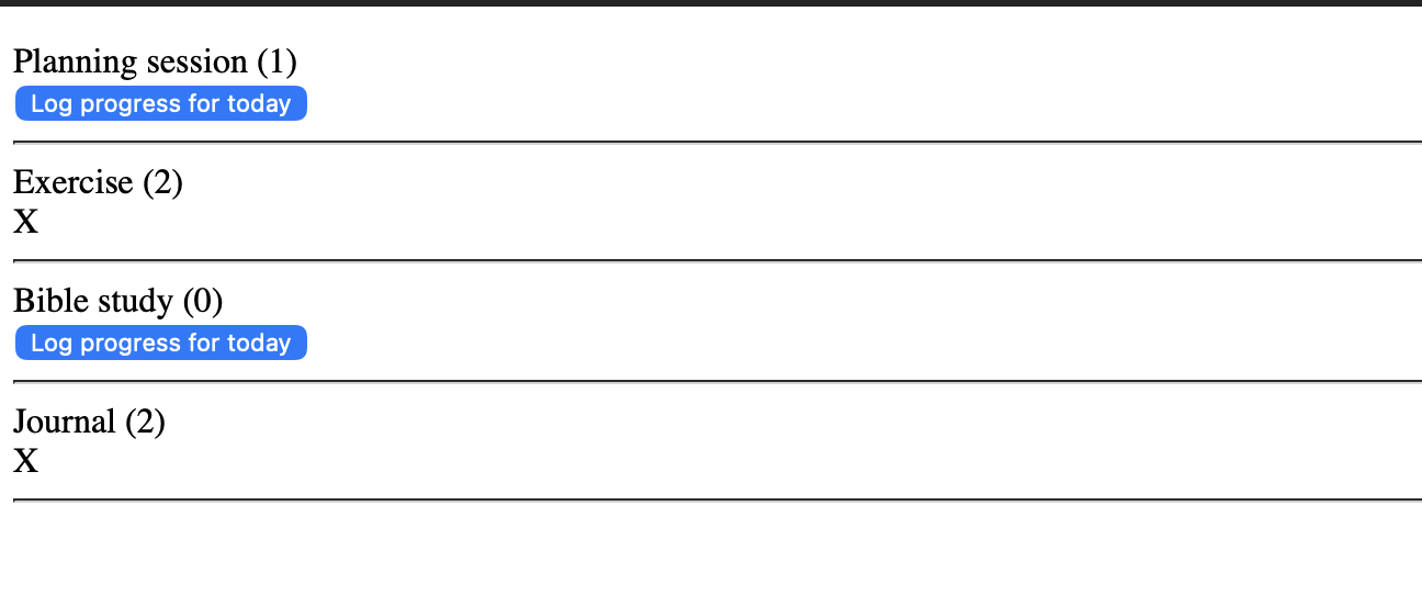 First layout of TinyWins daily habit page