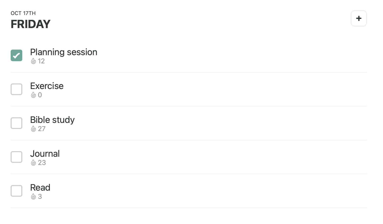 Current iteration of the daily habits page