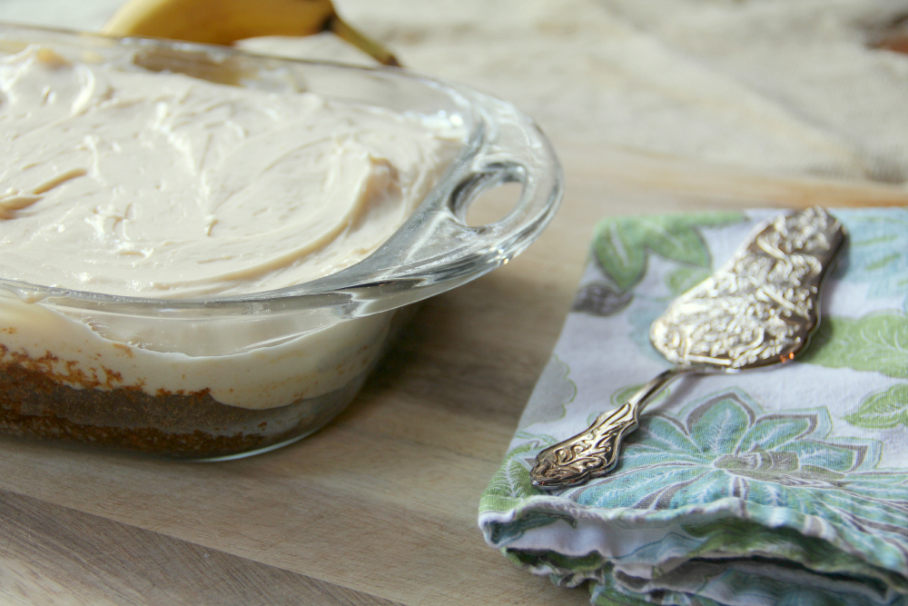 Banana Cake with Cream Cheese Frosting—moist, spicy banana cake with tangy cream cheese frosting!