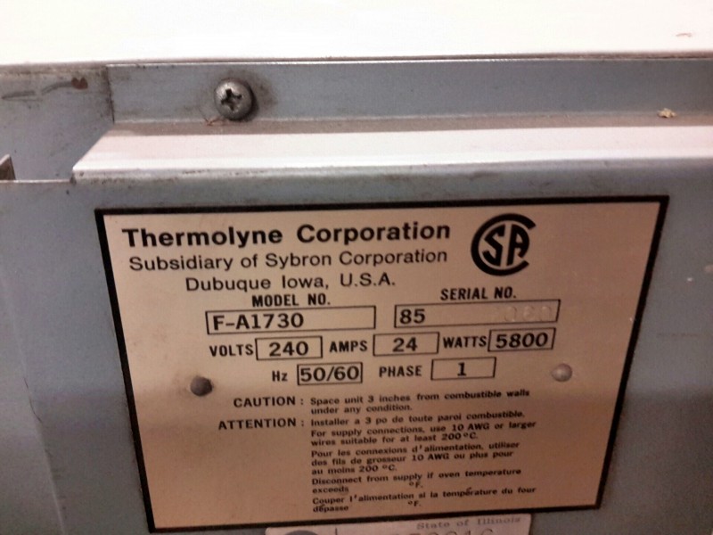 iBid Lot 7661 Thermolyne Corporation Model FA1730 Muffle Furnace
