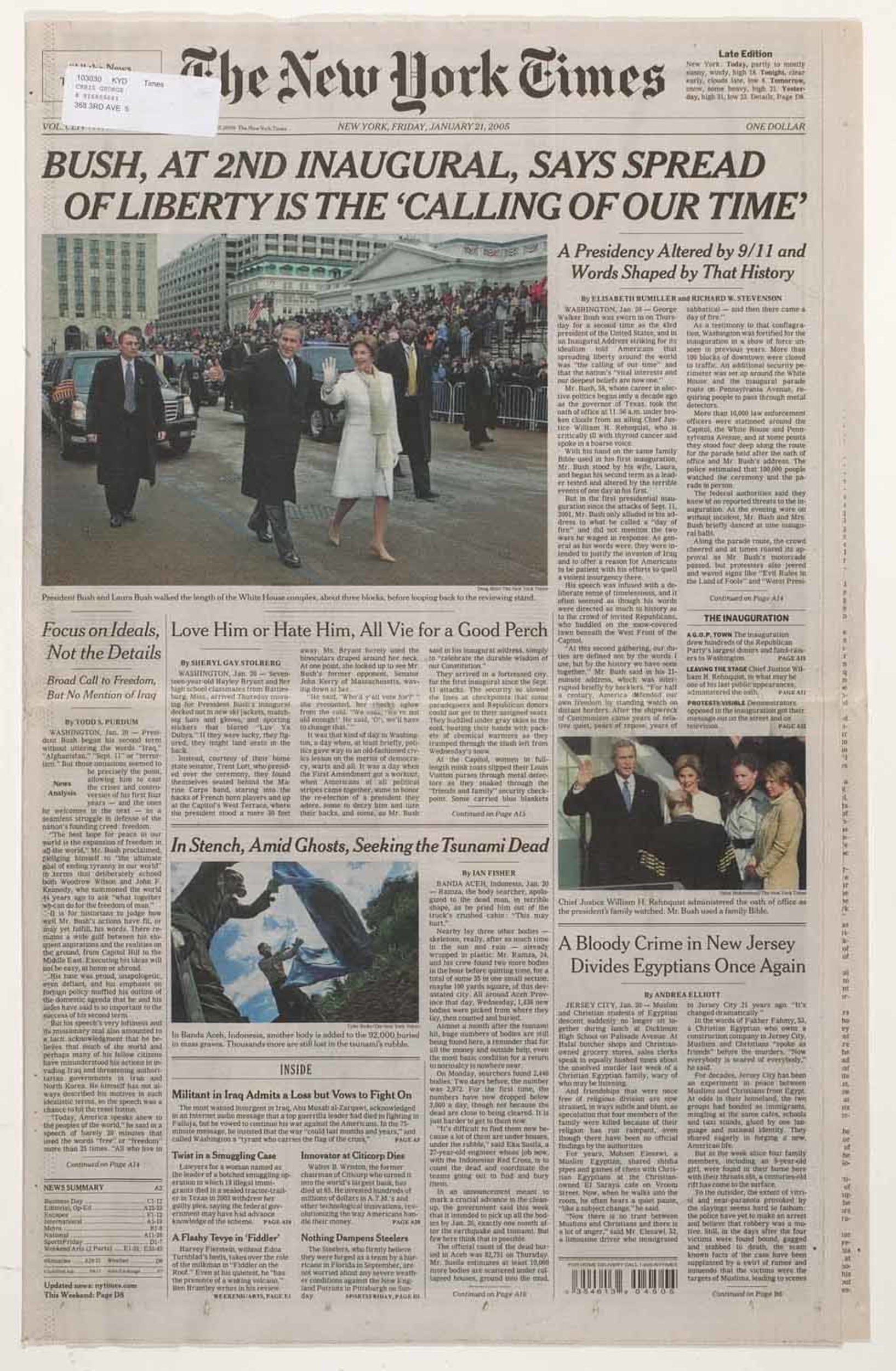 Newspaper Bush, at 2nd Inaugural, Says Spread of Liberty is the