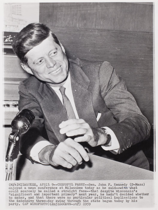 [John F. Kennedy speaking during news conference, Miilwaukee]