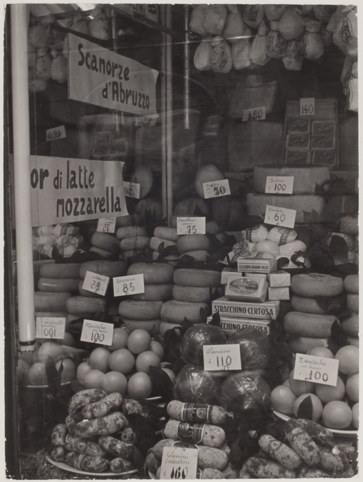 [Cheese and charcuterie in window, Rome]