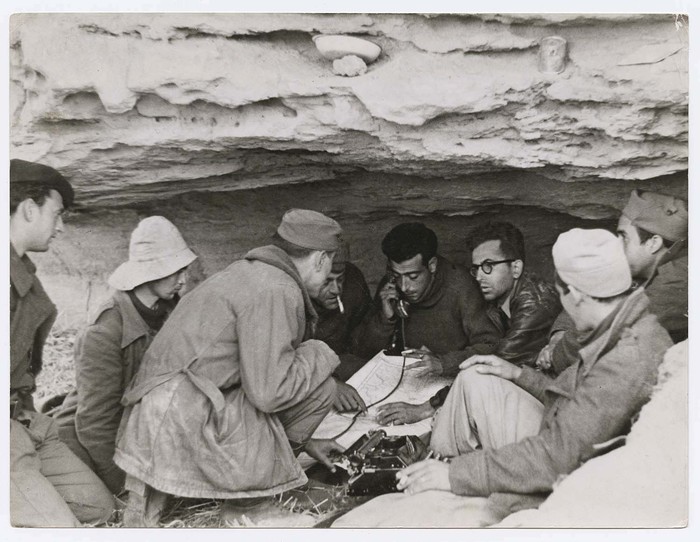 [Discussion and telephone call to army command, Rio Segre, Aragón front, near Fraga, Spain]