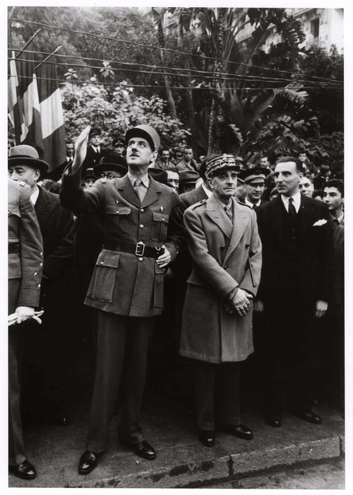 [General Charles de Gaulle (left) and General Henri Giraud at an Armistice Day celebration, Algiers]