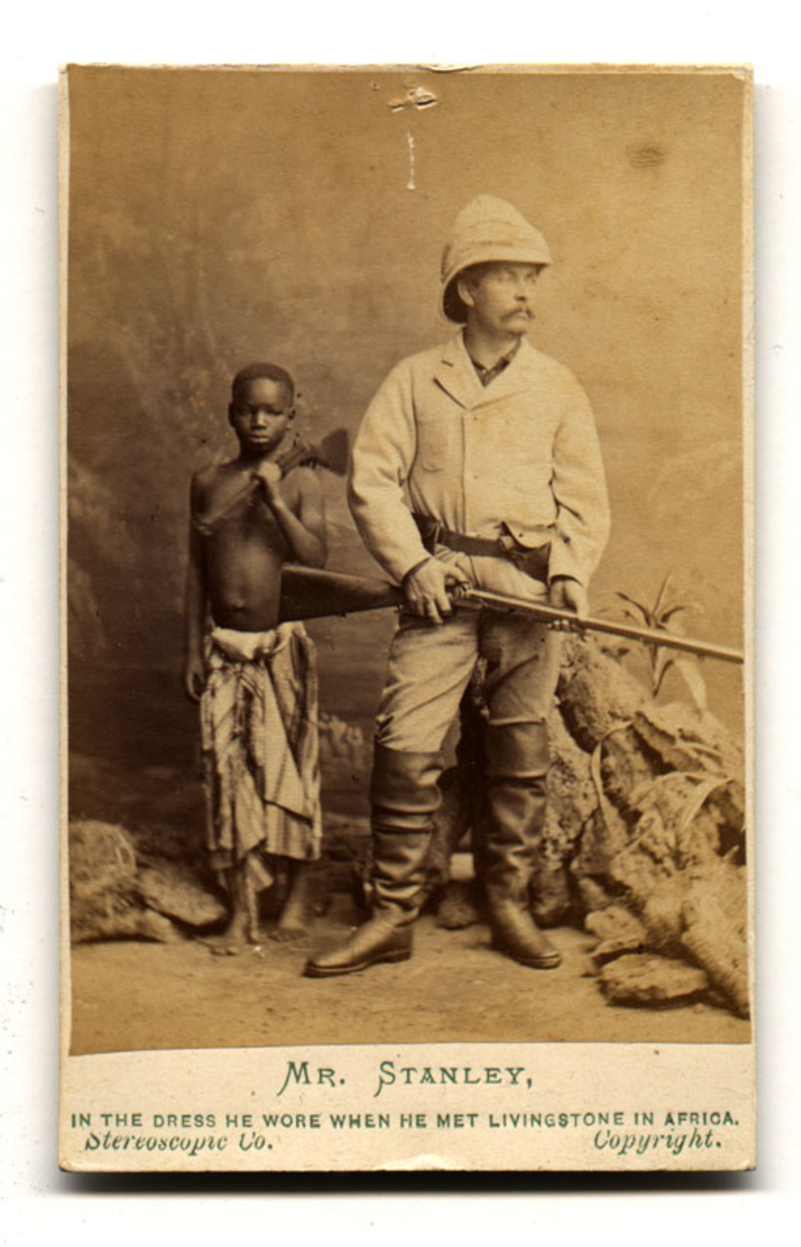 Mr. Stanley. In the dress he wore when he met Livingstone in Africa