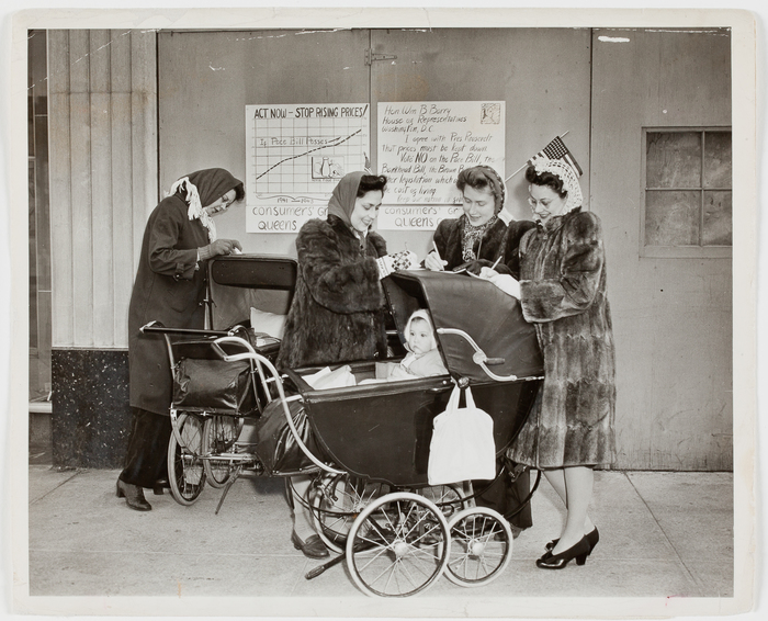 [Mothers protesting, signing petitions against the rising cost of living, Queens, New York]