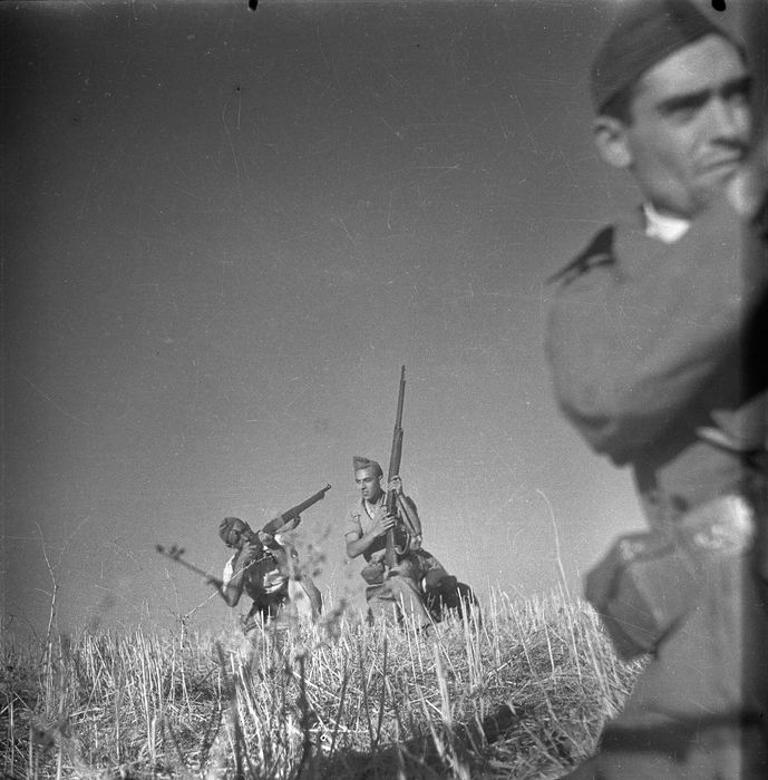 [Three Republican soldiers, Cordoba front, near Espejo, Spain]