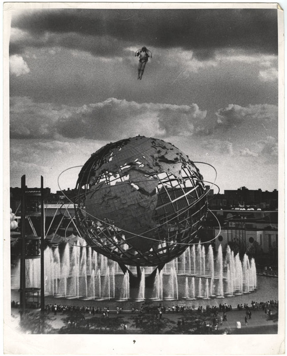 Jet Man Flying over Unisphere (distortion)