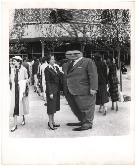 Man and woman at World's Fair (distortion)