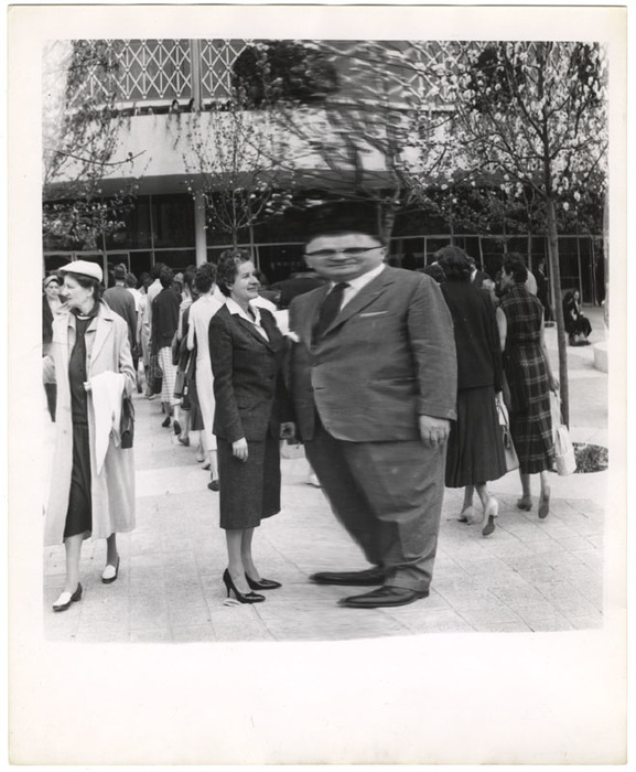 Man and woman at World's Fair (distortion)