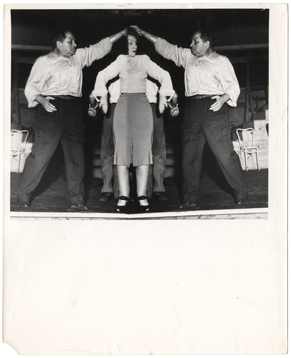 [Rehearsal for "Three Gifts" at Yiddish Art Theatre, New York, distortion]