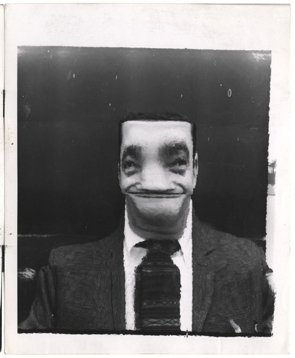 Portrait of a man, laughing (distortion)