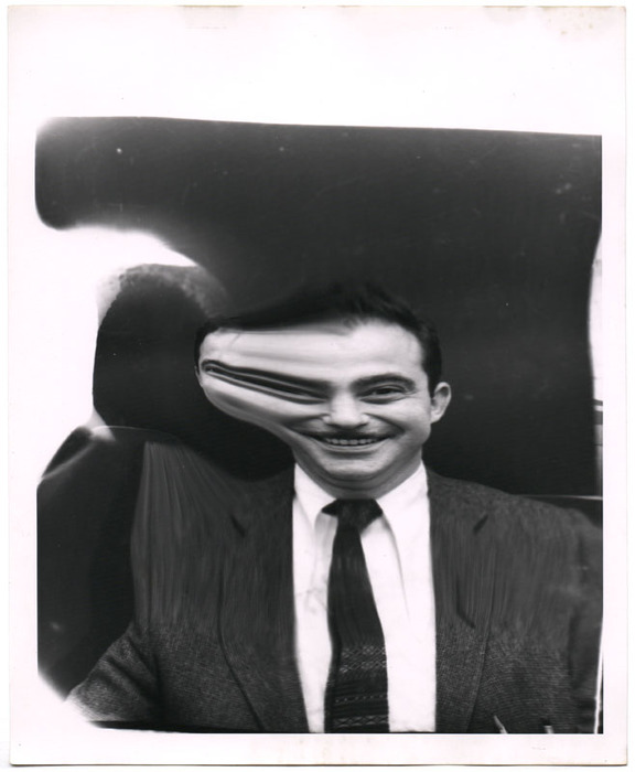 Portrait of a man, laughing (distortion)