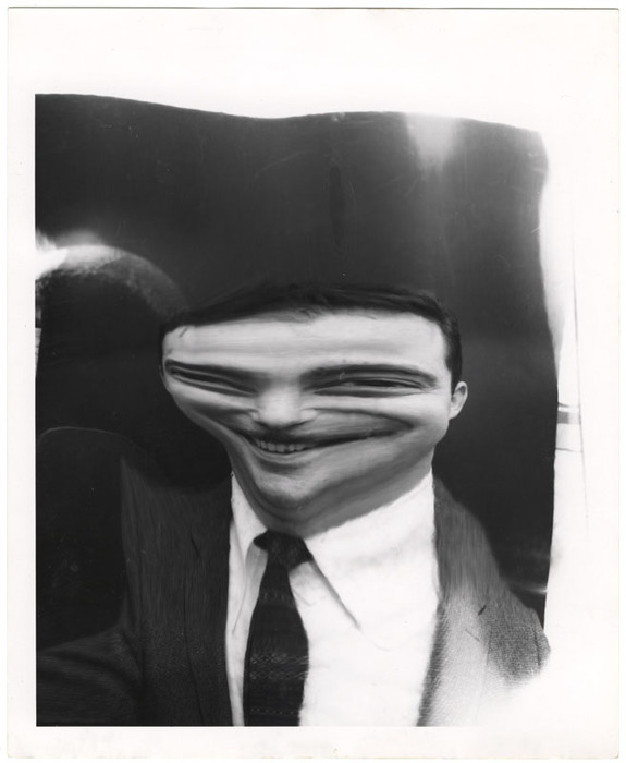 Portrait of a man, laughing (distortion)