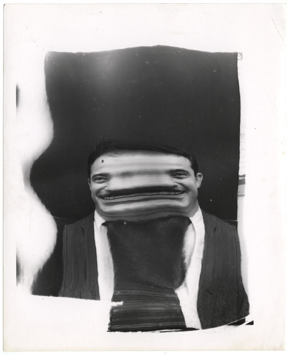 Portrait of a man, laughing (distortion)