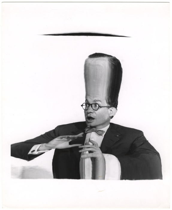 Man with large head looking right (distortion)