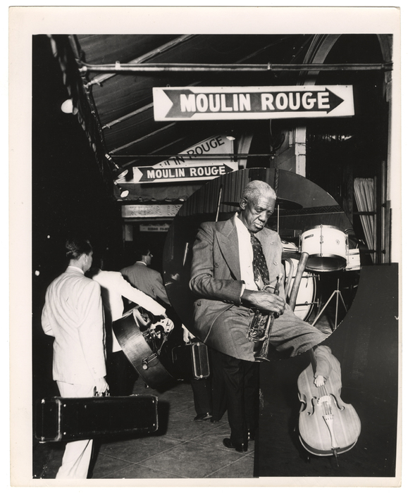 [Bunk Johnson and Moulin Rouge montage]