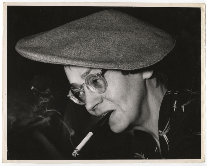 [woman with hat, smoking]