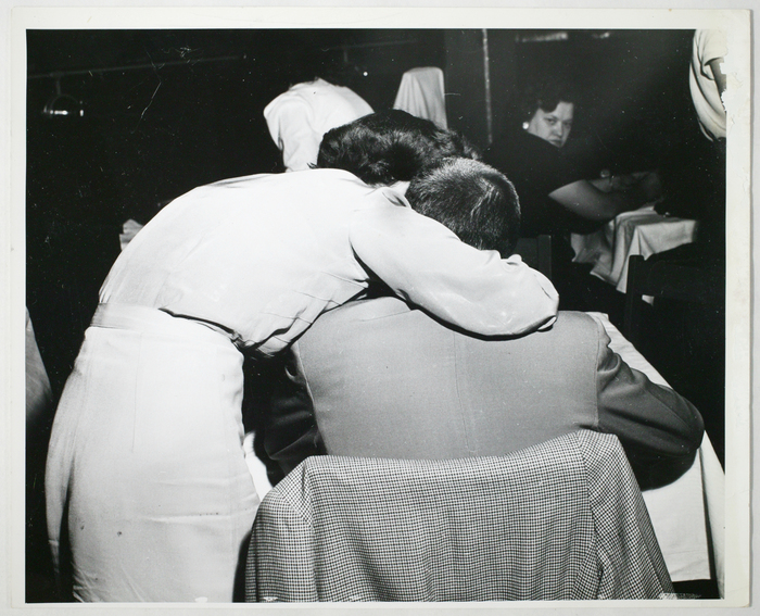 [woman and man in restaurant or bar]