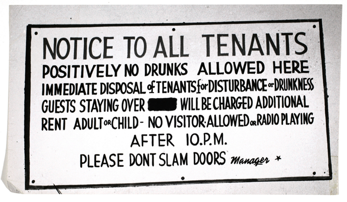 [Notice to All Tenants: Positively No Drunks Allowed Here]