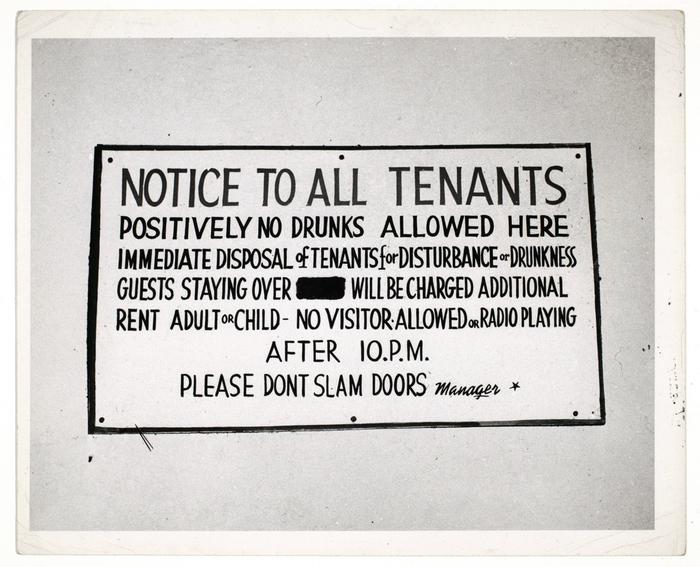 [Notice to All Tenants: Positively No Drunks Allowed Here]