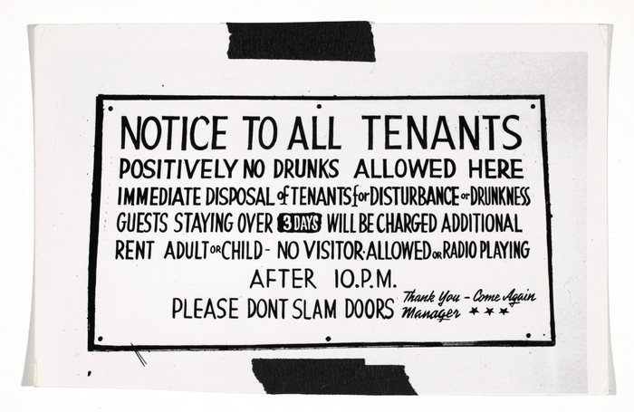 [Notice to All Tenants: Positively No Drunks Allowed Here]
